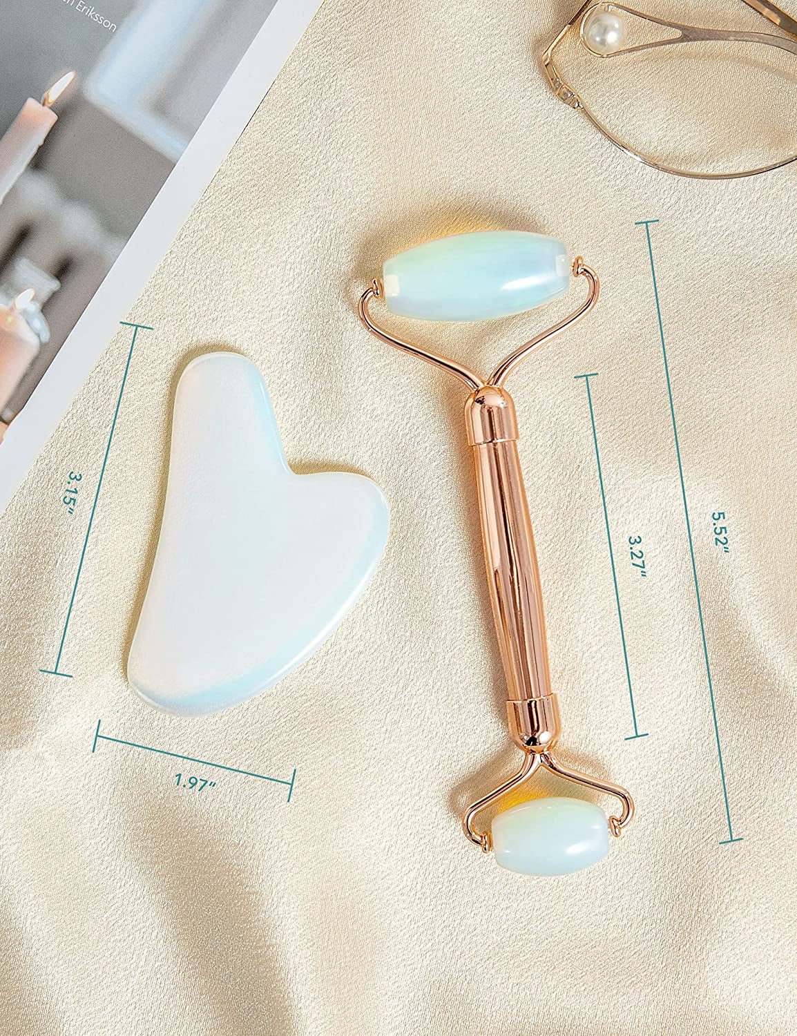 Gua Sha Jade Roller,Rose Quartz Face Roller Skin Care Tools,Beauty Facial Massager,Eye Roller for Puffy Eyes,Self Care Gifts for Women,Hanabee Skincare Sets & Kits (Moonstone) Health & Beauty > Personal Care > Cosmetics > Cosmetic Tools > Skin Care Tools HANABEE   