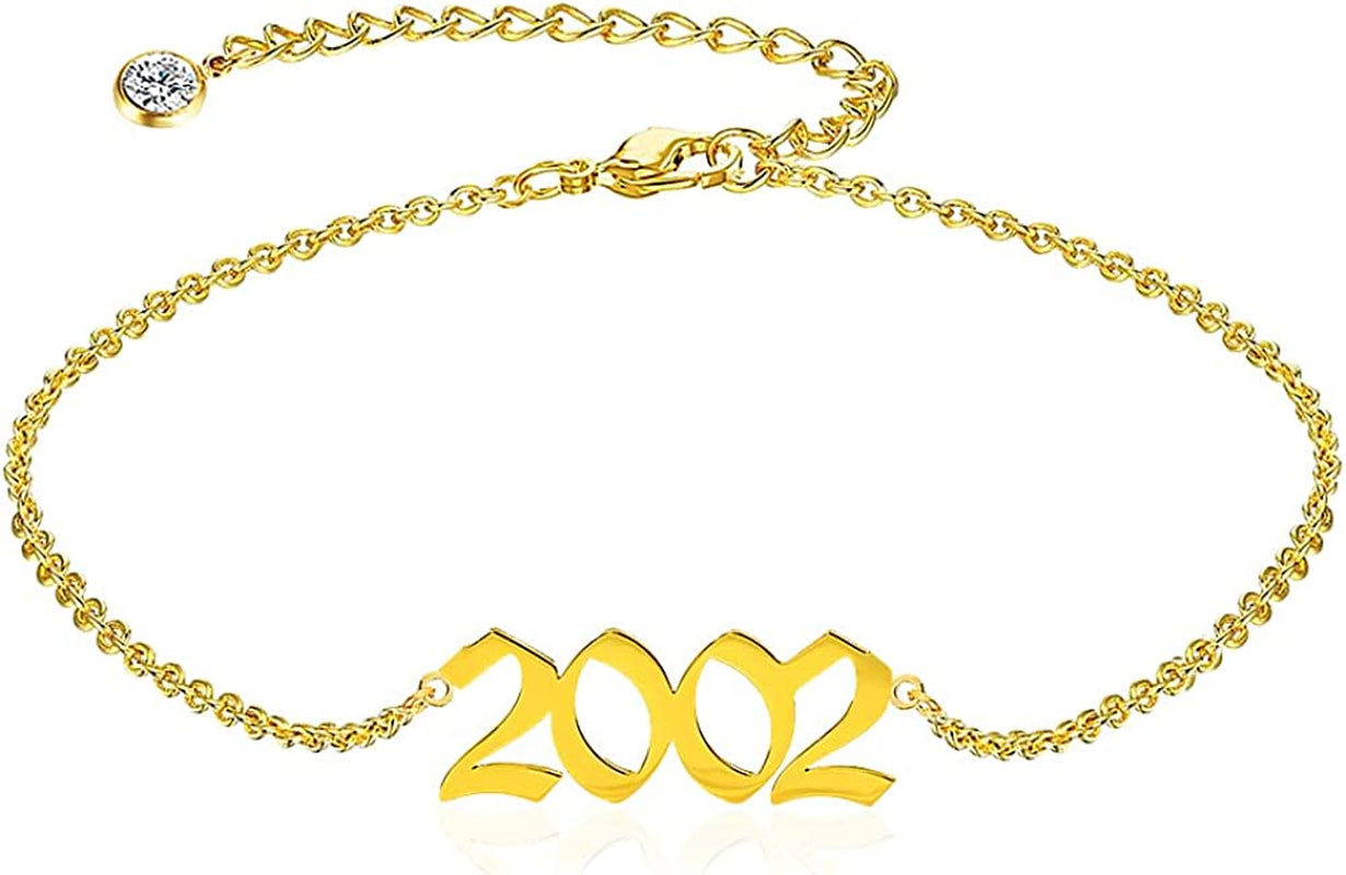 QJLE Ankle Bracelets for Women,Personalized Birth Year Number Gold Anklets for Women,Summer Beach Foot Chain Dainty Anklet Jewelry Birthday Gifts for Her Apparel & Accessories > Jewelry > Anklets QJLE Gold 2002  