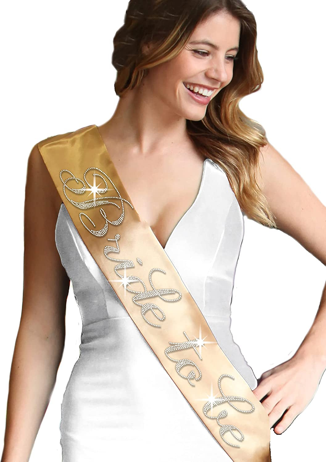 Blue Flirty Bride to Be Sash - Premium BRIDAL GRADE SATIN & Real CRYSTAL Rhinestone Bride to Be Satin Sash - Bachelorette Accessory Bride Gift - Classic Royal Blue Sash(Flrty B2B) Apparel & Accessories > Clothing Accessories > Sashes RhinestoneSash A: Gold (Bride to Be) One Size Fits Most 