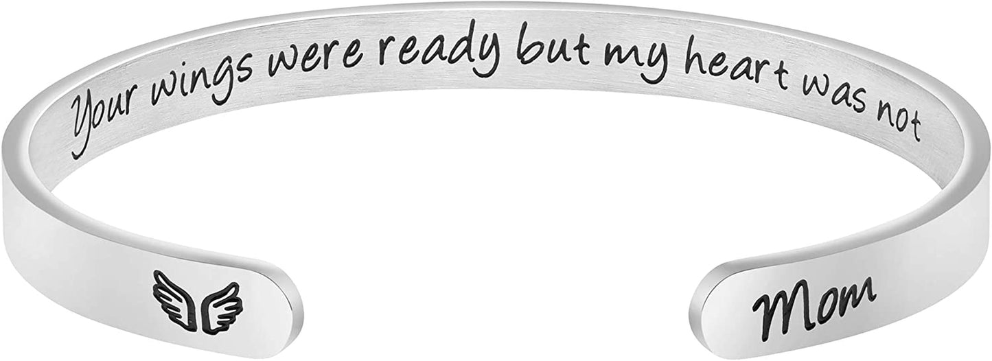 Joycuff Memorial Gifts for Women Inspirational Cuff Bracelet Sympathy Jewelry Loss of Loved One Sympathy Gifts Remember Her Apparel & Accessories > Jewelry > Bracelets JoycuFF Your wings were ready...--Mom  