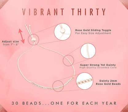 Lucky Feather 30Th Birthday Gifts for Women; 30Th Birthday Bracelet with 30 14K Gold Dipped Beads on Adjustable Cord; 30 Birthday Gift Ideas for Her Apparel & Accessories > Jewelry > Bracelets Lucky Feather   