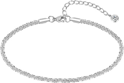 Sparkling Gold Anklet Bracelets for Women,Cute 18K Gold Plated Anklets for Women Teen Girls Large Ankles Apparel & Accessories > Jewelry > Anklets JYUEDA Silver  