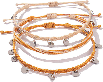 FANCY SHINY String Ankle Bracelets Waterproof Rope Anklets Braided Beach Boho Coin Anklets Cute Friendship Foot Jewelry for Women Teen Girls Apparel & Accessories > Jewelry > Anklets FANCY SHINY Dark Orange  