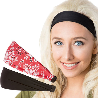 Hipsy Adjustable & Stretchy Printed Xflex Wide Headbands for Women Girls & Teens Apparel & Accessories > Clothing Accessories > Bandanas & Headties Hipsy Printed Bandana & Black 2pk  