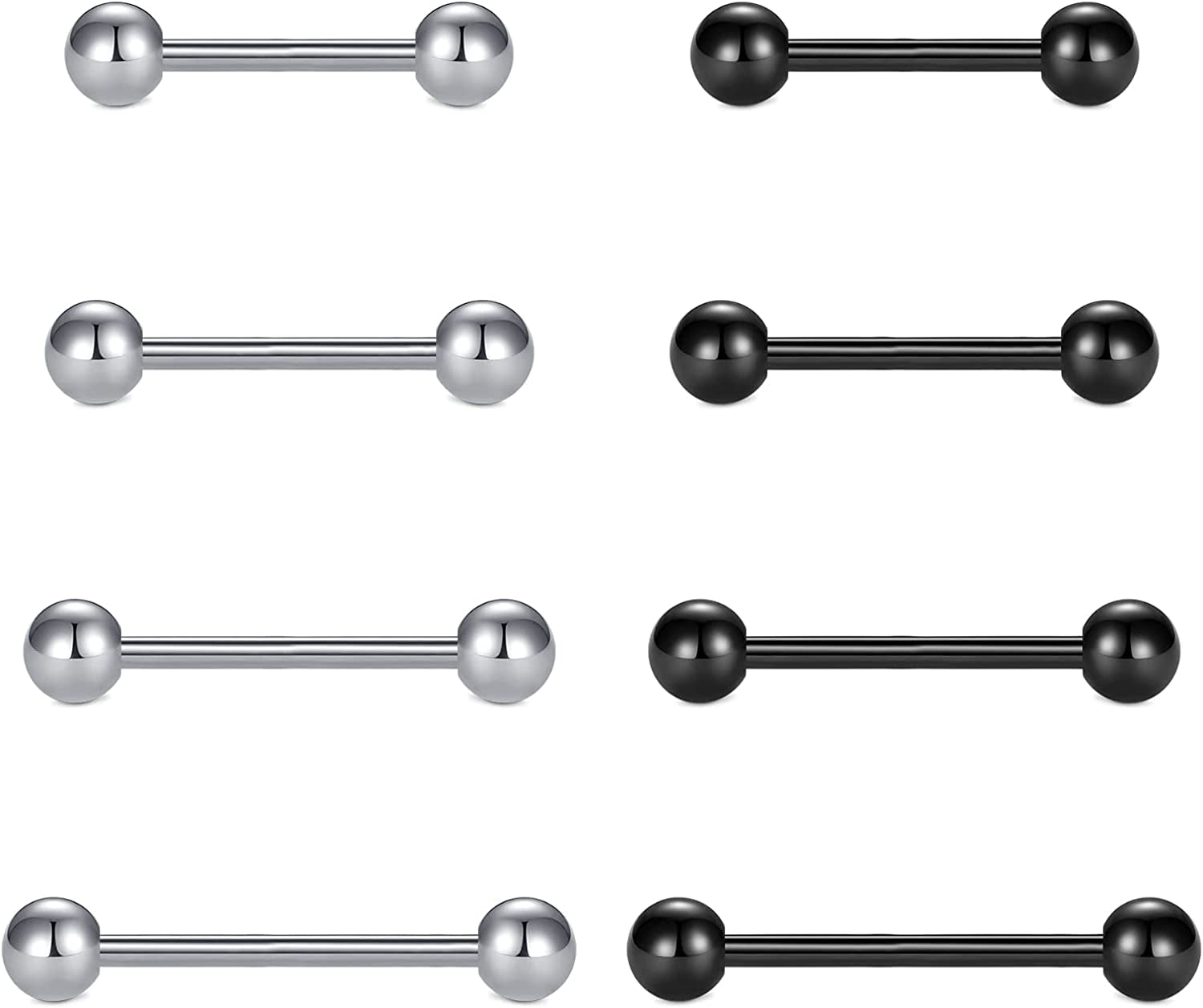 Vcmart Nipple Rings Tongue Rings Stainless Steel 14G Straight Barbells Piercing Jewelry 12Mm,14Mm,16Mm,18Mm Apparel & Accessories > Jewelry > Body Jewelry vcmart 7 -silver & black  
