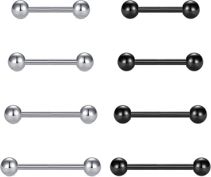 Vcmart Nipple Rings Tongue Rings Stainless Steel 14G Straight Barbells Piercing Jewelry 12Mm,14Mm,16Mm,18Mm Apparel & Accessories > Jewelry > Body Jewelry vcmart 7 -silver & black  