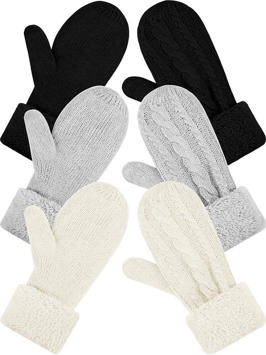 SATINIOR 3 Pairs Women'S Winter Knit Mittens Gloves Warm Soft Lining Gloves Thick Wool Gloves for Winter Cold Weather,Adult Size Apparel & Accessories > Clothing Accessories > Gloves & Mittens SATINIOR   