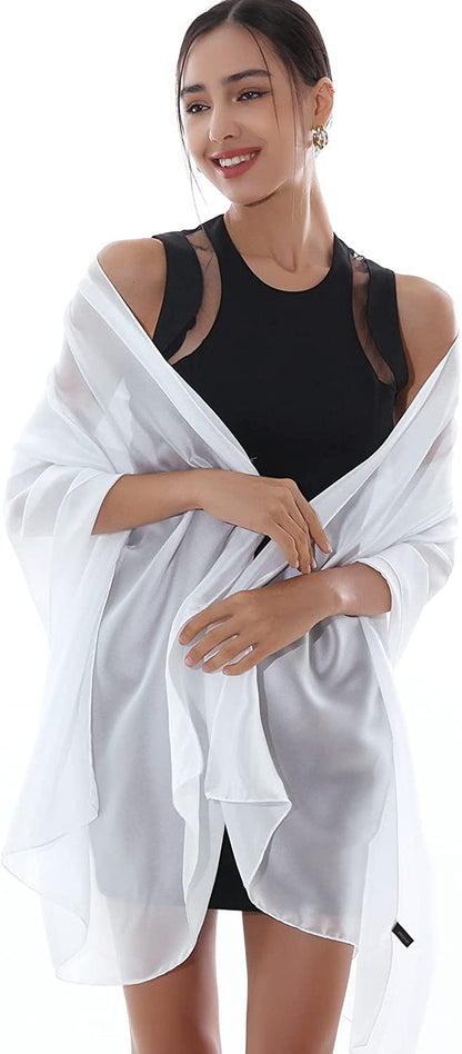 RIIQIICHY Pashmina Shawls Wraps for Women Evening Dresses like Chiffon Silk Scarf for Weddings Apparel & Accessories > Clothing Accessories > Scarves & Shawls RIIQIICHY White  