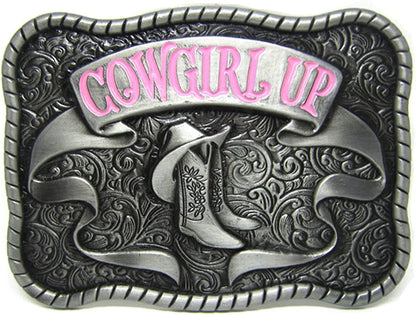 MASOP VOGU Cowgirl up Western Cowgirl Rodeo Belt Buckle Women Girls Fashion Jean'S Accessory Apparel & Accessories > Clothing Accessories > Belt Buckles MASOP VOGU Rectangle Cowgirl  
