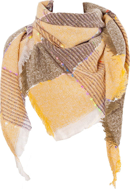 Wander Agio Womens Winter Scarfs Warm Scarf Half Shawls Triangle Scarves Stripe Plaid Apparel & Accessories > Clothing Accessories > Scarves & Shawls Wander Agio Stripe Yellow 26  