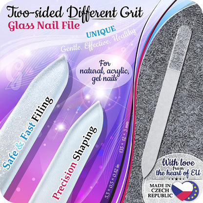 Genuine Czech Glass Nail File Set - Two-Sided Different Grit Surface, Callus Remover Foot Rasp, Precision Filing Cuticle Pusher, Manicure & Pedicure, Professional Nail Care, EU Quality (Green Aqua) Health & Beauty > Personal Care > Foot Care Gladzy   