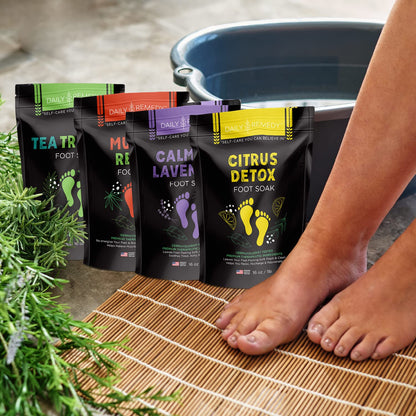 DAILY REMEDY Foot Soak Salts- Variety Pack of 4- Tea Tree Oil, Muscle Relief, Calming Lavender & Citrus Soak- for Foot Pain, Soreness, Athlete’S Foot, Odors, Calluses-Made in USA Health & Beauty > Personal Care > Foot Care DAILY REMEDY   