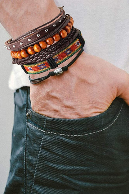 LOLIAS 18Pcs Leather Chakra Bead Tribal Bracelet for Men Women Charm Ethnic Wood Beaded Hemp Bracelets Boho Wristbands Apparel & Accessories > Jewelry > Bracelets LOLIAS   