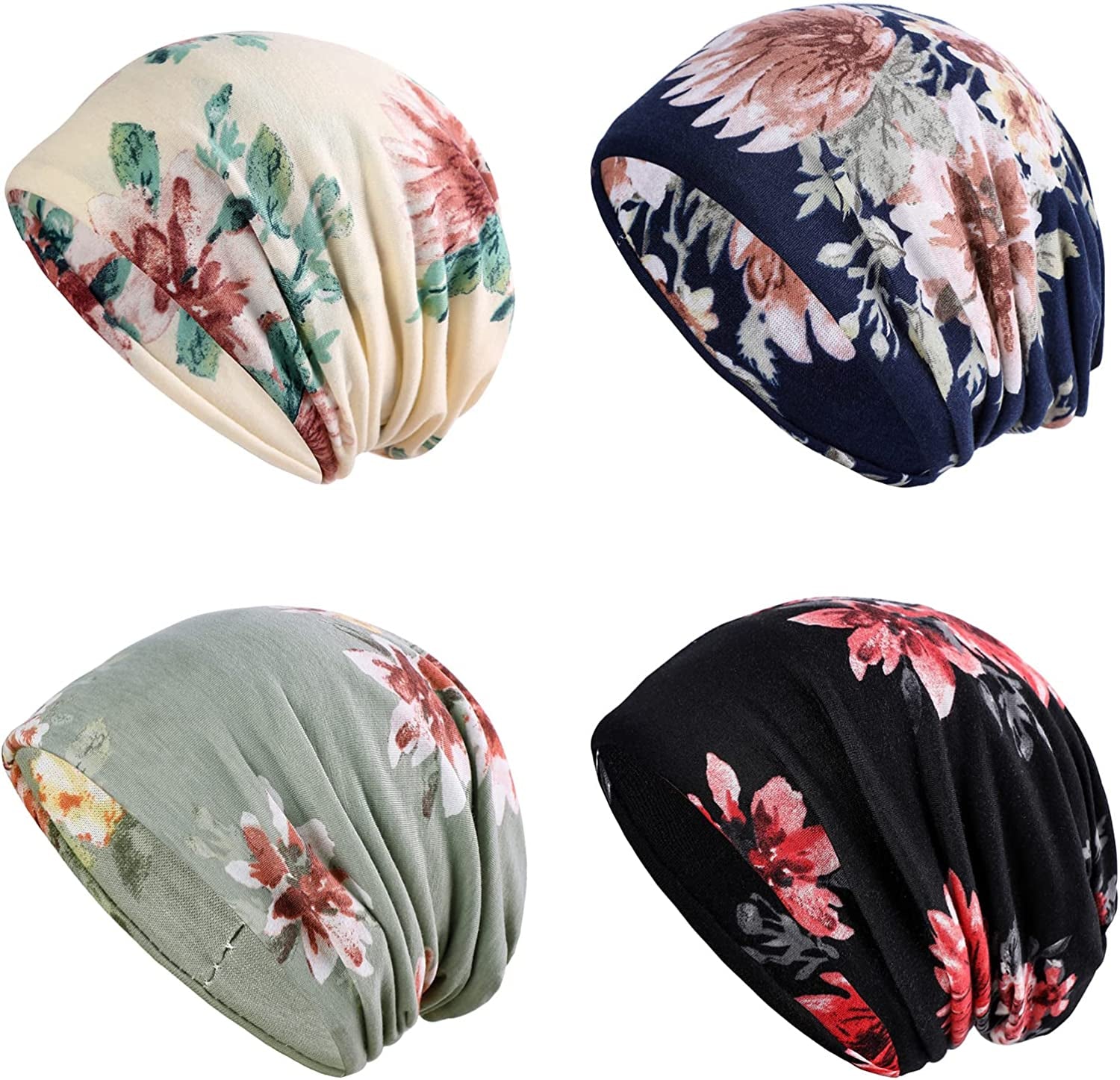 HONENNA Printed Turban Headband Chemo Cap Soft Sleep Beanie Apparel & Accessories > Clothing Accessories > Headwear HONENNA 4 Pack Style 3  