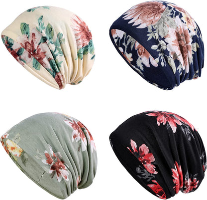 HONENNA Printed Turban Headband Chemo Cap Soft Sleep Beanie Apparel & Accessories > Clothing Accessories > Headwear HONENNA 4 Pack Style 3  