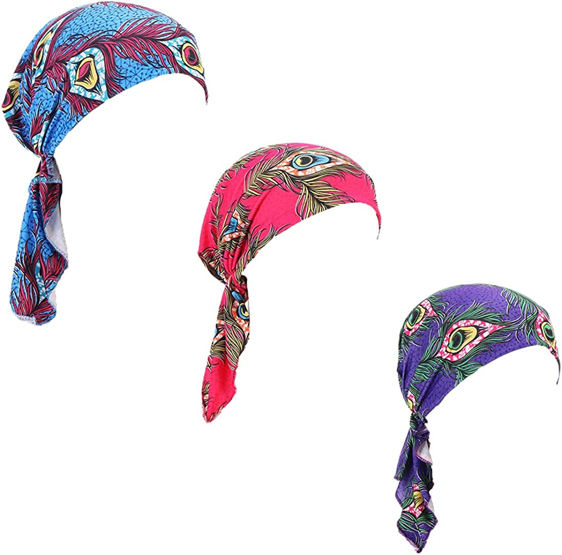Pre Tied Chemo Head Scarf 3 Packed Beanie Skull Cover Cap for Women (Set6-Long Style) Apparel & Accessories > Clothing Accessories > Bandanas & Headties Qovelly A21-3 Packed  