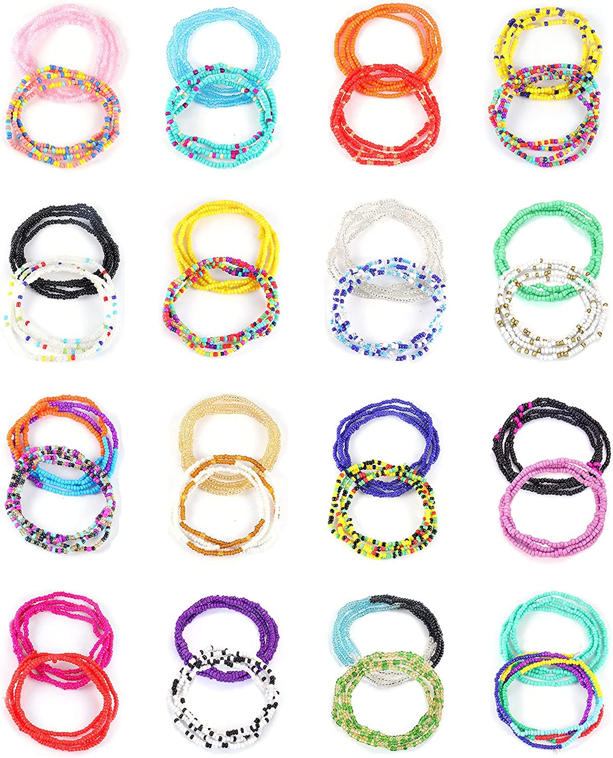 ORAZIO 32Pcs Waist Beads for Women Colorful Body Chains Set Elastic African Belly Beads Waist Beads Weight Loss Beaded Summer Bikini Jewelry Apparel & Accessories > Jewelry > Body Jewelry ORAZIO Style 1  