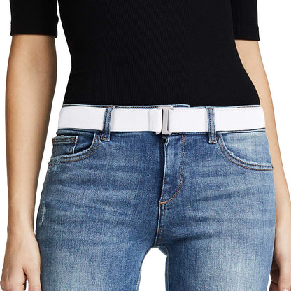 JASGOOD Women No Show Stretch Belt Invisible Elastic Web Strap Belt with Flat Buckle for Jeans Pants Dresses Apparel & Accessories > Clothing Accessories > Belts KYLIE MAX E-white-silver Color Buckle Suit for US Size 0-16 