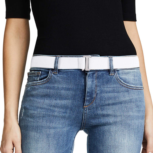 JASGOOD Women No Show Stretch Belt Invisible Elastic Web Strap Belt with Flat Buckle for Jeans Pants Dresses Apparel & Accessories > Clothing Accessories > Belts KYLIE MAX E-white-silver Color Buckle Suit for US Size 0-16 