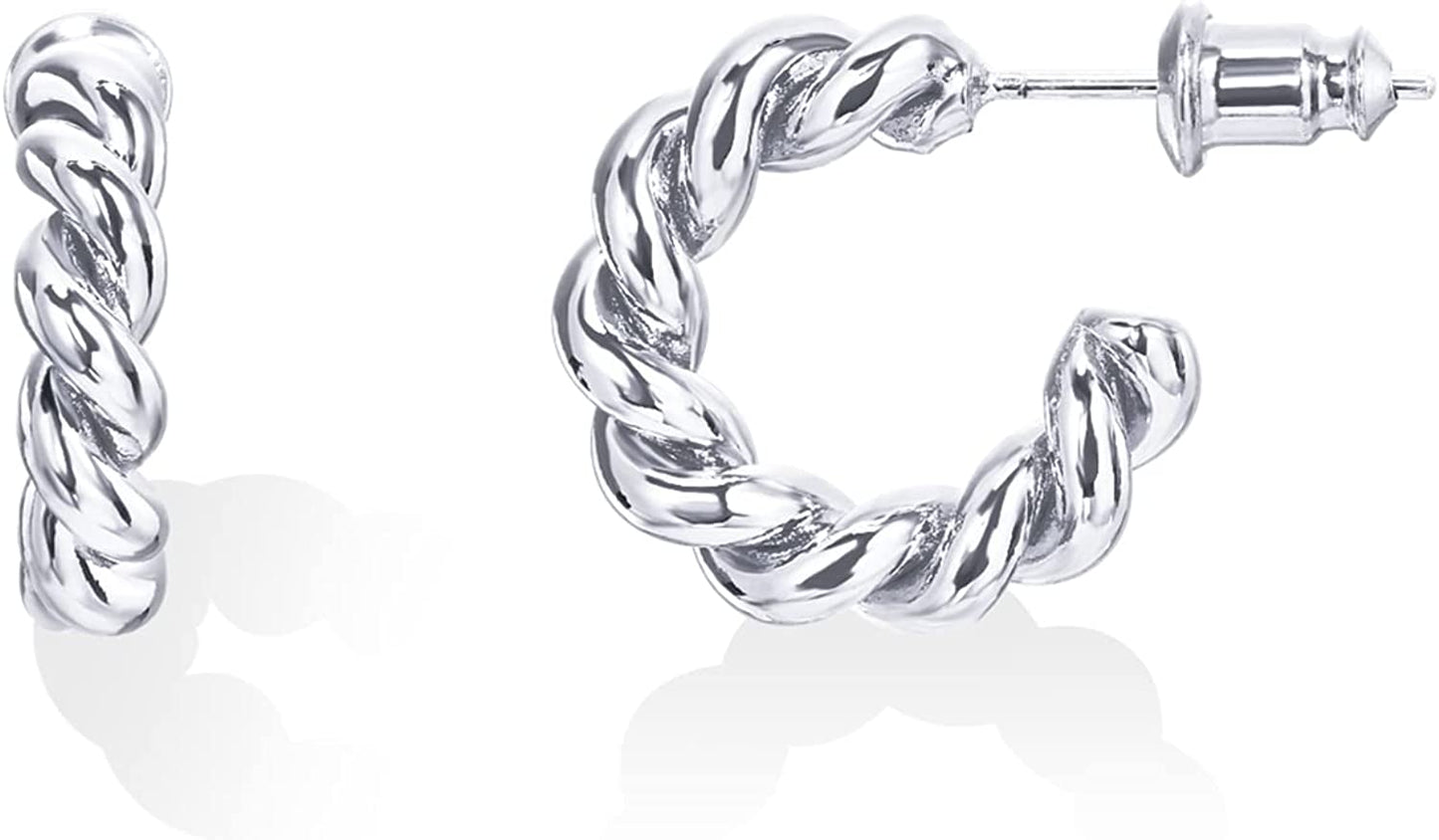 PAVOI 14K Gold Plated 925 Sterling Silver Twisted Rope round Hoop Earrings in Rose Gold, White Gold and Yellow Gold Apparel & Accessories > Jewelry > Earrings PAVOI Plated - White 16.0 Millimeters 