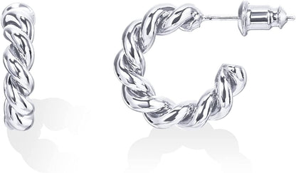 PAVOI 14K Gold Plated 925 Sterling Silver Twisted Rope round Hoop Earrings in Rose Gold, White Gold and Yellow Gold Apparel & Accessories > Jewelry > Earrings PAVOI Plated - White 16.0 Millimeters 