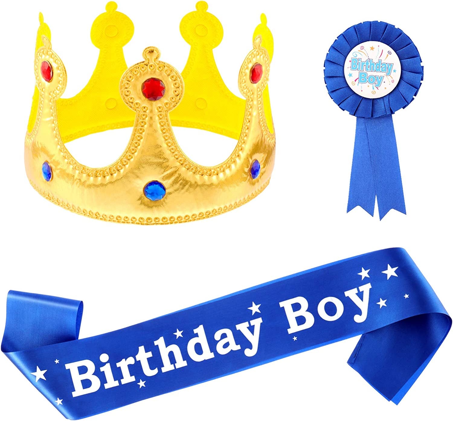 Birthday King Crown, Birthday Sash and Button Pins Birthday Party Accessory Set for Boys Kids Theme Birthday Dress Birthday Party Decoration Apparel & Accessories > Clothing Accessories > Sashes WILLBOND   