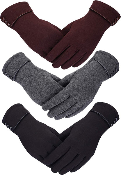 Patelai 3 Pairs Women Winter Gloves Warm Touchscreen Gloves Windproof Gloves for Women Girls Winter Using Apparel & Accessories > Clothing Accessories > Gloves & Mittens Patelai Black, Gray, Brown  
