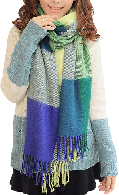 Wander Agio Women'S Fashion Long Shawl Big Grid Winter Warm Lattice Large Scarf Apparel & Accessories > Clothing Accessories > Scarves & Shawls Wander Agio Green  