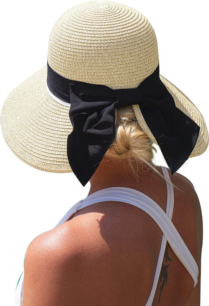Comhats Womens Floppy Summer Sun Beach Straw Hat UPF50 Foldable Wide Brim 55-60Cm Apparel & Accessories > Clothing Accessories > Hats Comhats 89015_pure Beige Medium 