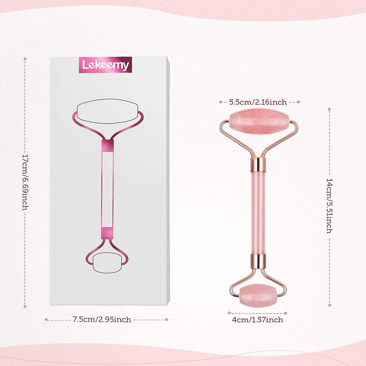 Rose Quartz Facial Roller Jade Roller Face Roller Massager for Face Eyes Cheeks Forehead Neck Skin Care Tool Reduce Wrinkles Puffiness Crow'S Feet Nasolabial Folds Health & Beauty > Personal Care > Cosmetics > Cosmetic Tools > Skin Care Tools Lekeemy   