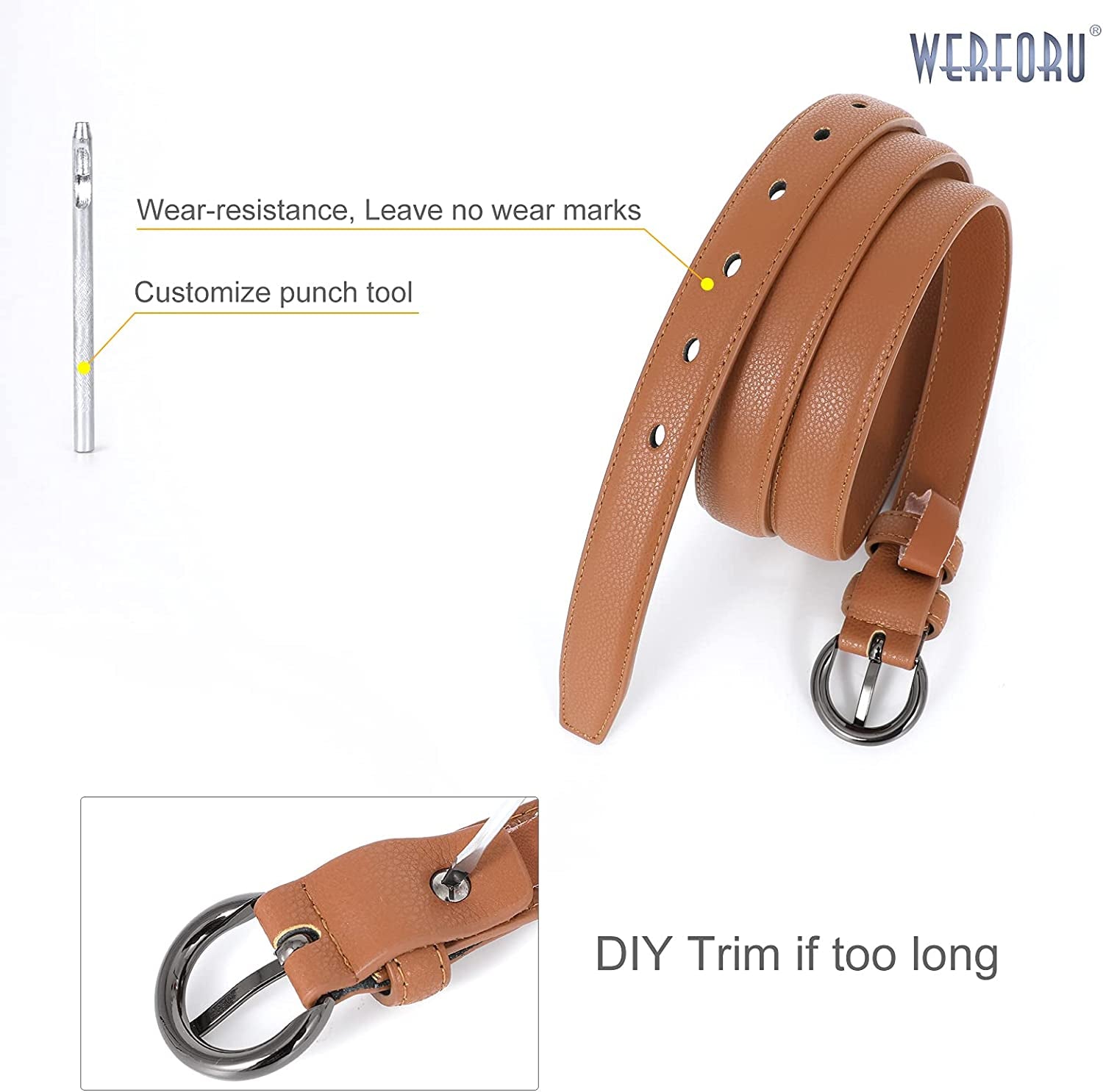 WERFORU 2 Pack Women Leather Belt Waist Skinny Dress Belts Solid Pin Buckle Belt for Jeans Pants Apparel & Accessories > Clothing Accessories > Belts WERFORU   