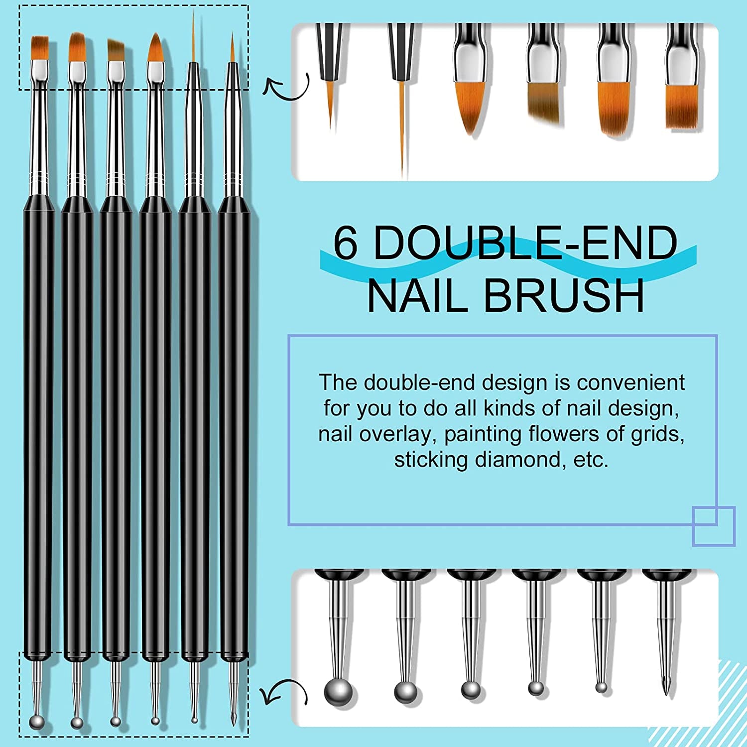 Saviland Nail Art Brushes Set - 6Pcs Double-End Nail Art Brushes Kit Professional Nail Art Tools Kit with Painting Dotting Line Pen for Gel Polish Nail Design Nail Carving French Nails Health & Beauty > Personal Care > Cosmetics > Cosmetic Tools > Nail Tools SAVILAND   