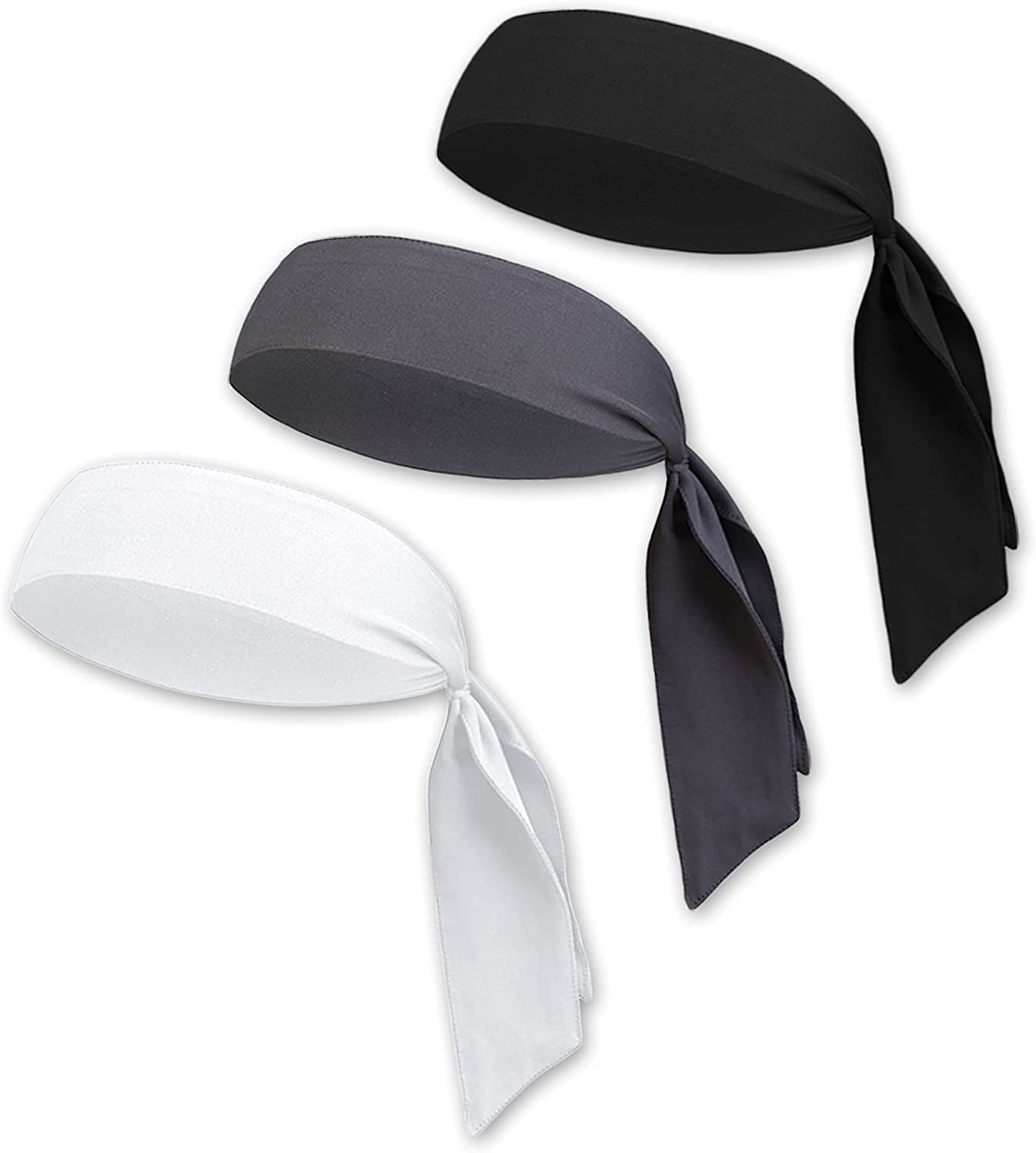 Tie Headband - Sports Head Ties for Men, Women, Kids - Ninja, Karate, Tennis, Pirate Head Band & Bandana - Athletic Sweatband/Hair Band for Basketball, Softball, Running, Workout - Sweat Wicking Apparel & Accessories > Clothing Accessories > Bandanas & Headties Tough Headwear Black / Gray / White  