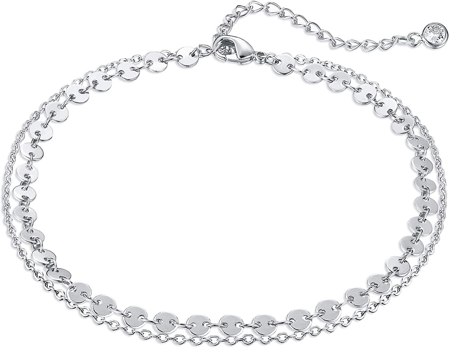 Valloey Rover Women Handmade Dainty Anklet Silver 14K Gold Plated Bead Boho Beach Rhinestone Foot Chain Adjustable Ankle Bracelet for Women Apparel & Accessories > Jewelry > Anklets Valloey Rover Sliver-Coinchain  