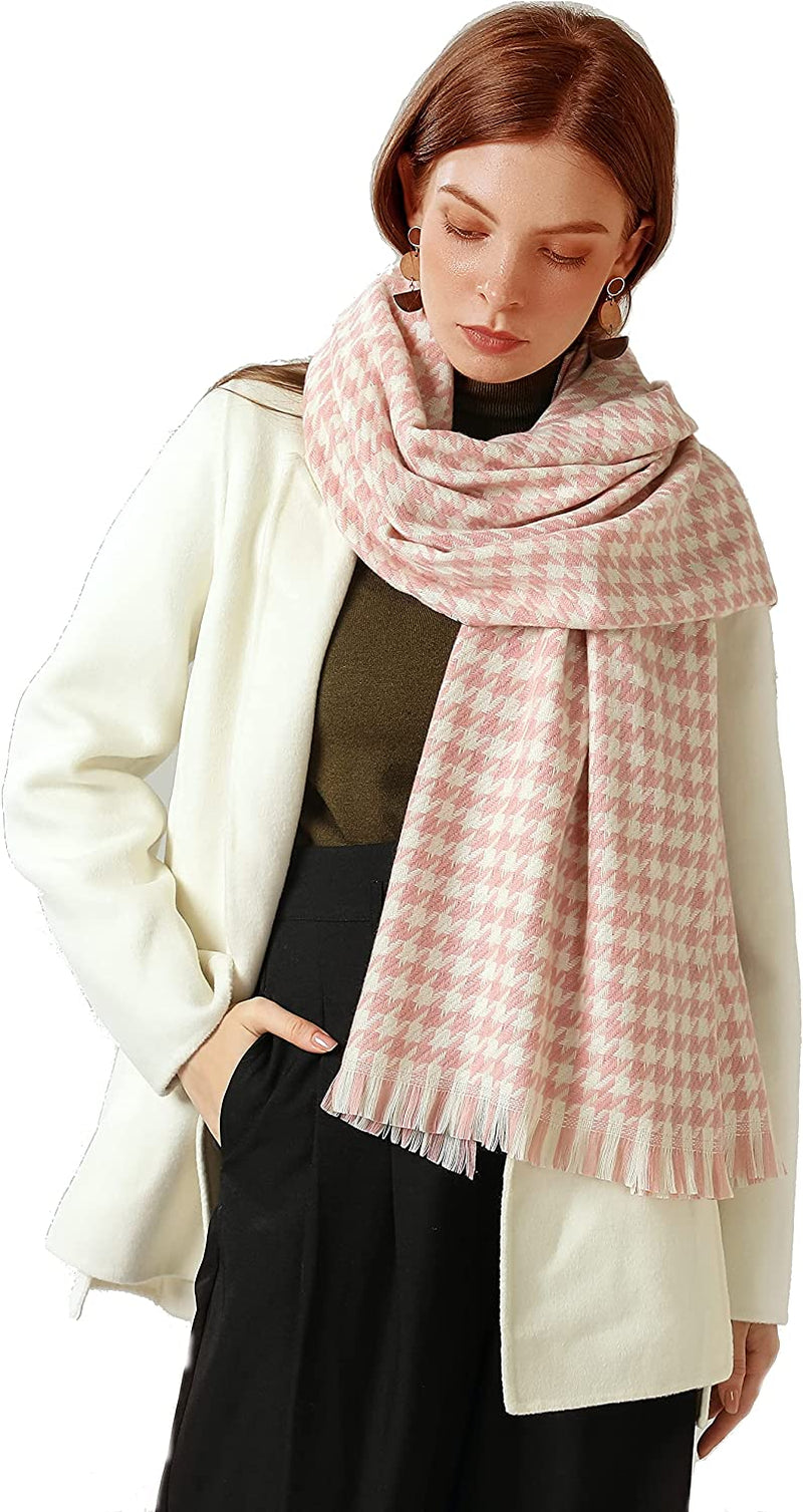 Jeelow Winter Pashmina Blanket Scarfs Shawls Wraps Open Front Poncho Cape for Women Wedding Evening Dresses Apparel & Accessories > Clothing Accessories > Scarves & Shawls Jeelow Coral Houndstooth  