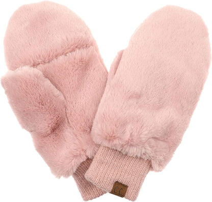 Funky Junque Faux Fur Flip Mittens Womens Warm Convertible Fingerless Gloves Apparel & Accessories > Clothing Accessories > Gloves & Mittens Funky Junque Faux Fur - Rose  