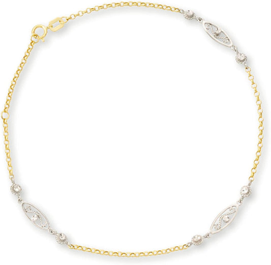 Ross-Simons 14Kt 2-Tone Gold Station Anklet. 10 Inches Apparel & Accessories > Jewelry > Anklets Ross-Simons   
