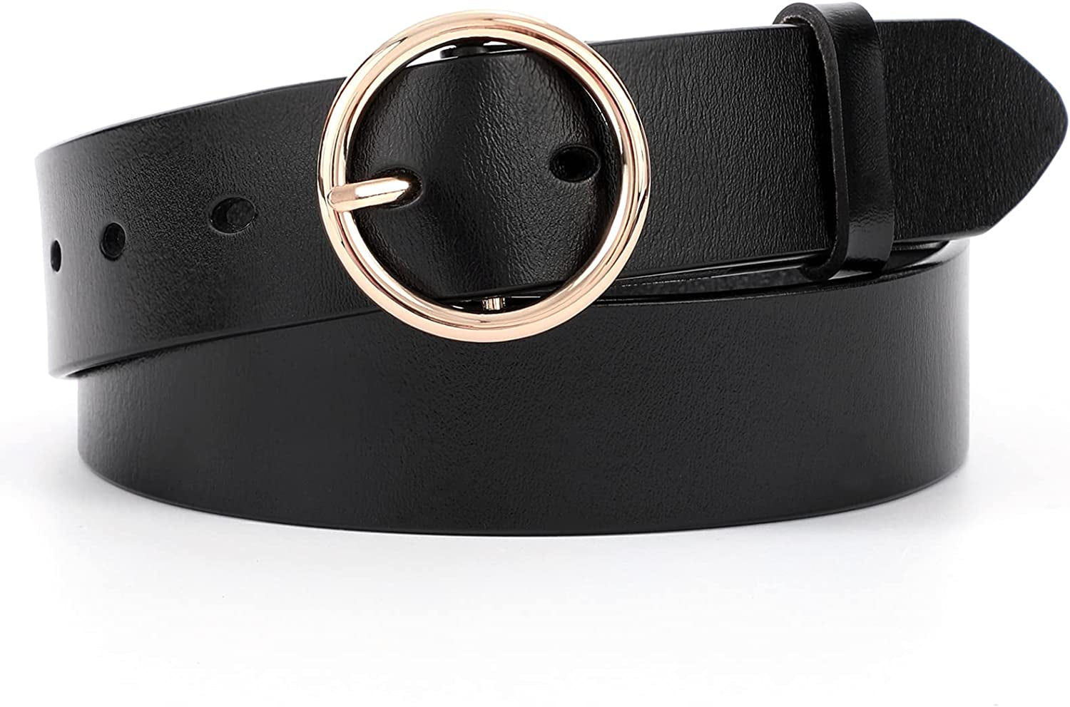 WERFORU Women Casual Dress Belt Fashion Leather Belt with O Ring Buckle for Jeans Pants Apparel & Accessories > Clothing Accessories > Belts WERFORU D-black-gold Buckle Suit Pant Size 24"-28" 