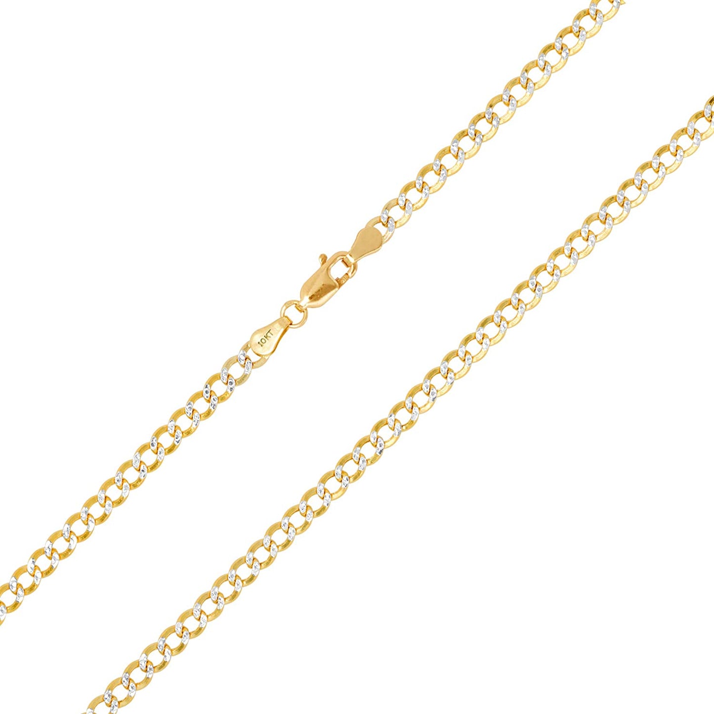 Nuragold 10K Yellow Gold 3.5Mm Cuban Chain Curb Link Diamond Cut Pave Two Tone Bracelet or Anklet, Womens Mens Lobster Clasp 7" 7.5" 8" 8.5" 9" Apparel & Accessories > Jewelry > Anklets NuraGold   