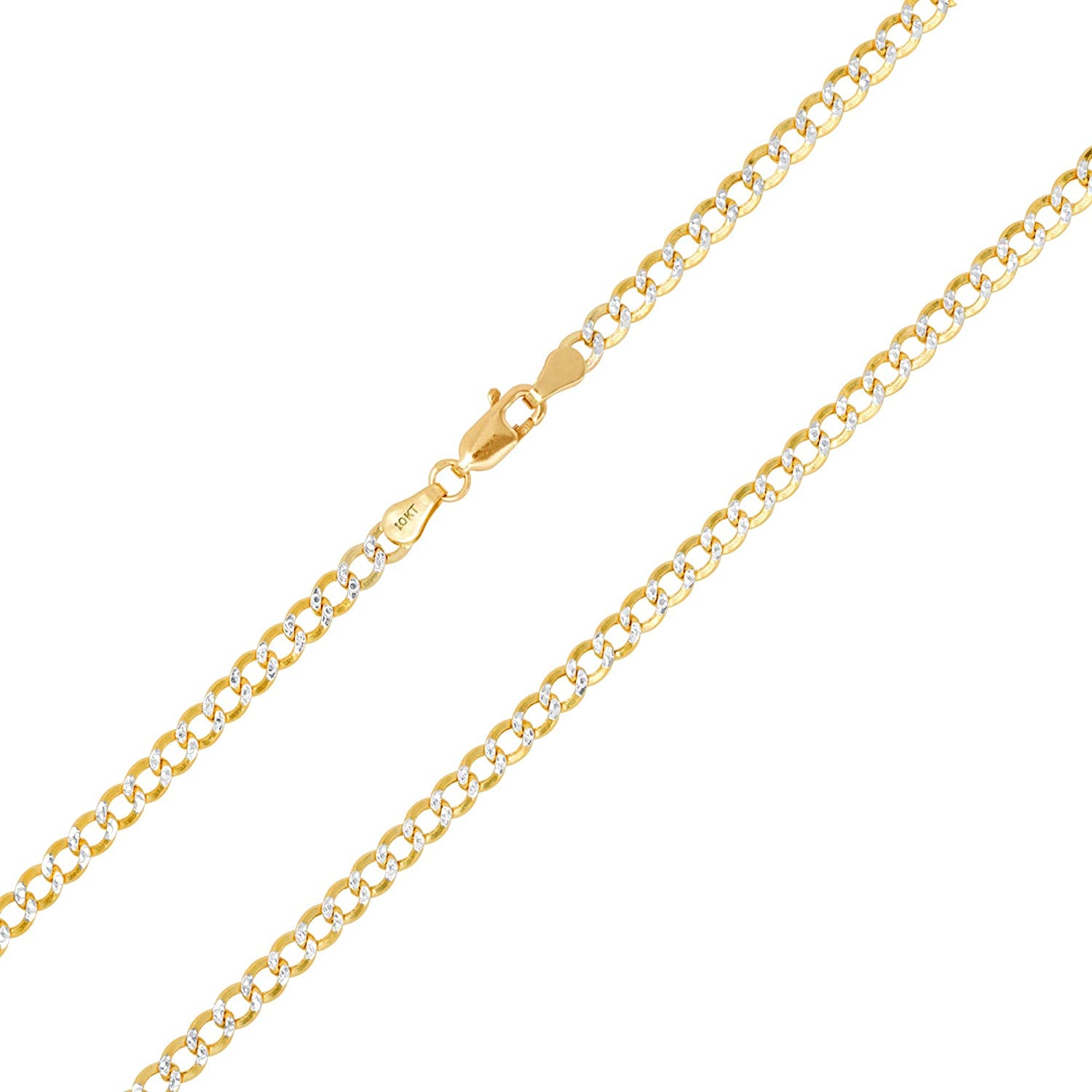 Nuragold 10K Yellow Gold 3.5Mm Cuban Chain Curb Link Diamond Cut Pave Two Tone Bracelet or Anklet, Womens Mens Lobster Clasp 7" 7.5" 8" 8.5" 9" Apparel & Accessories > Jewelry > Anklets NuraGold   