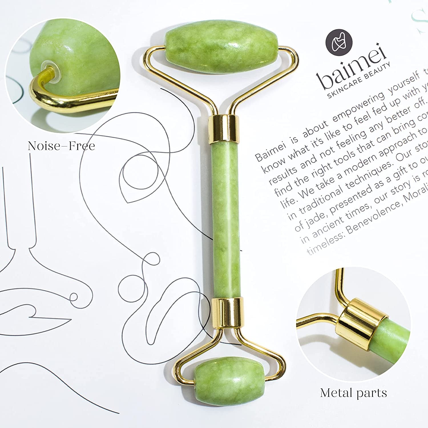 BAIMEI Jade Roller & Gua Sha Set Face Roller and Gua Sha Facial Tools for Skin Care Routine and Puffiness-Green Health & Beauty > Personal Care > Cosmetics > Cosmetic Tools > Skin Care Tools BAIMEI   