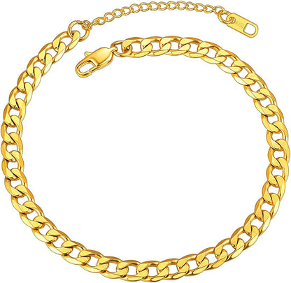 Chainspro Resizable Anklet Chain for Women Men, Figaro/Wheat/Twist Rope/Cuban Foot Bracelet-Strong with Good Clasp-18K Gold Plated(Send Gift Box) Apparel & Accessories > Jewelry > Anklets ChainsPro 00:cuban-Gold Plated-6mm  