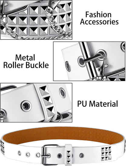 Studded Belts Punk Rock Belts for Women Threads Goth Pyramid Pu Leather Belts with Chains for Gothic Clothing Accessories Apparel & Accessories > Clothing Accessories > Belts Geyoga   