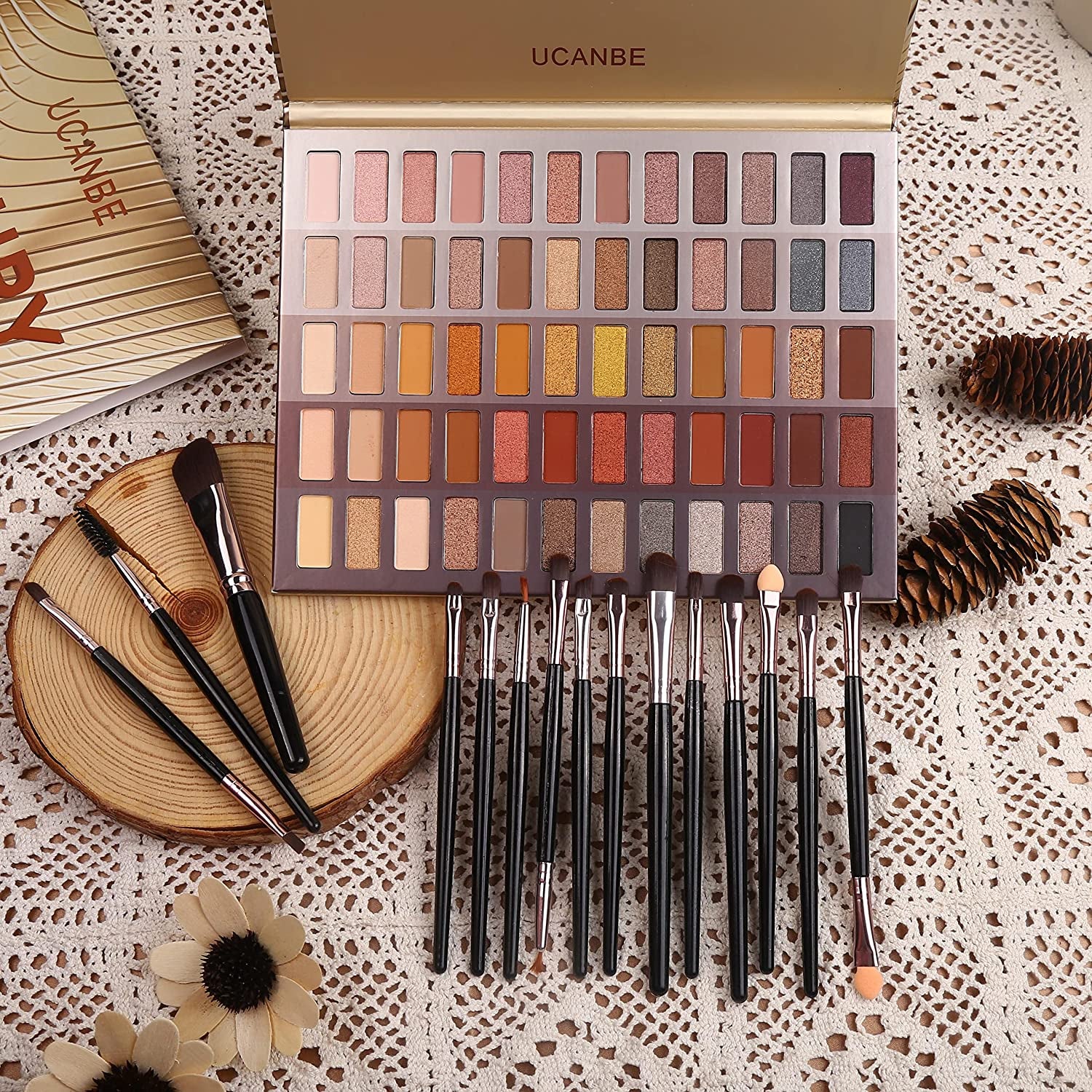 UCANBE 60 Colors Naked Eyeshadow Palette + 15Pcs Makeup Brush Set, All in One Nude Neutral Smokey Makeup Pallet with Brushes Tools, Pigmented Warm Matte Shimmer Powder Eye Shadows Cosmetic Halloween Beauty Kit Health & Beauty > Personal Care > Cosmetics > Cosmetic Tools > Makeup Tools UCANBE   