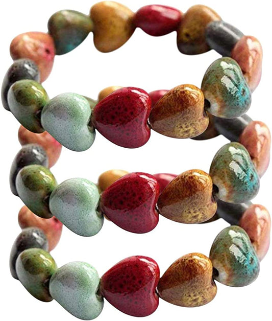 Hica Women Girls Ceramic Bracelet Heart Shape Bangle Handmade Bracelet Colorful Anklet Simple Ethnic Style Variety of Shapes Stretchy Hand Chain-3 Pcs Apparel & Accessories > Jewelry > Anklets Hica   
