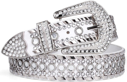 Rhinestone Belt for Men Women SUOSDEY Western Cowboy Cowgirl Bling Studded Leather Belt for Jeans Pants Apparel & Accessories > Clothing Accessories > Belts SUOSDEY 02-white L: fits pants size 38”-42” 
