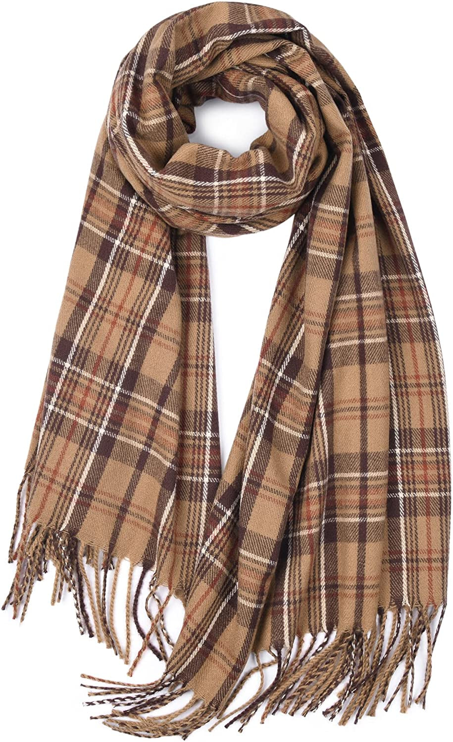 Winter Scarf for Women Shawl Cashmere Feel Tassel Plaid Large Oversized Scarves Wraps Apparel & Accessories > Clothing Accessories > Scarves & Shawls KYLIE MAX Dark Brown Coffee  