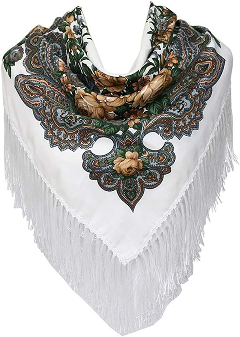 Uainhrt Tassel Scarf Cotton Large Square Shawl and Wraps,Versatile Gift Fringe Boho Shawl,43"×43" Apparel & Accessories > Clothing Accessories > Scarves & Shawls Uainhrt White  