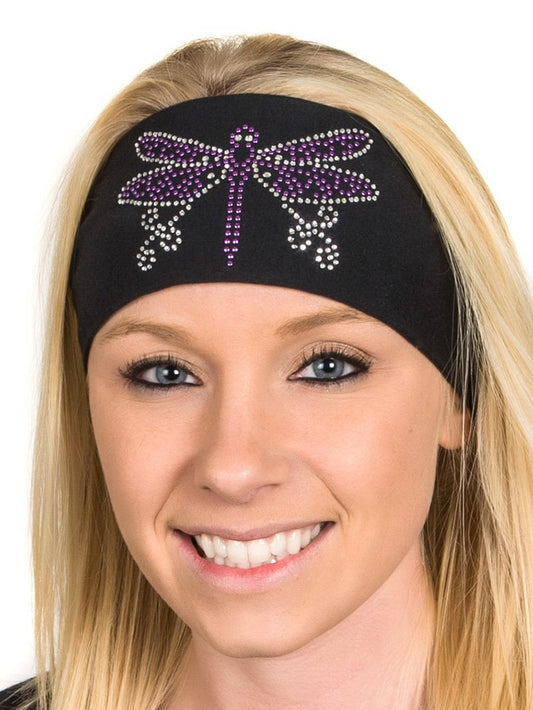 Open Road Girl Head Wrap: Wide Headbands for Women: Biker Chick Headwear: Dragonfly with Rhinestones (Purple) Apparel & Accessories > Clothing Accessories > Bandanas & Headties Open Road Biker Gear Purple  