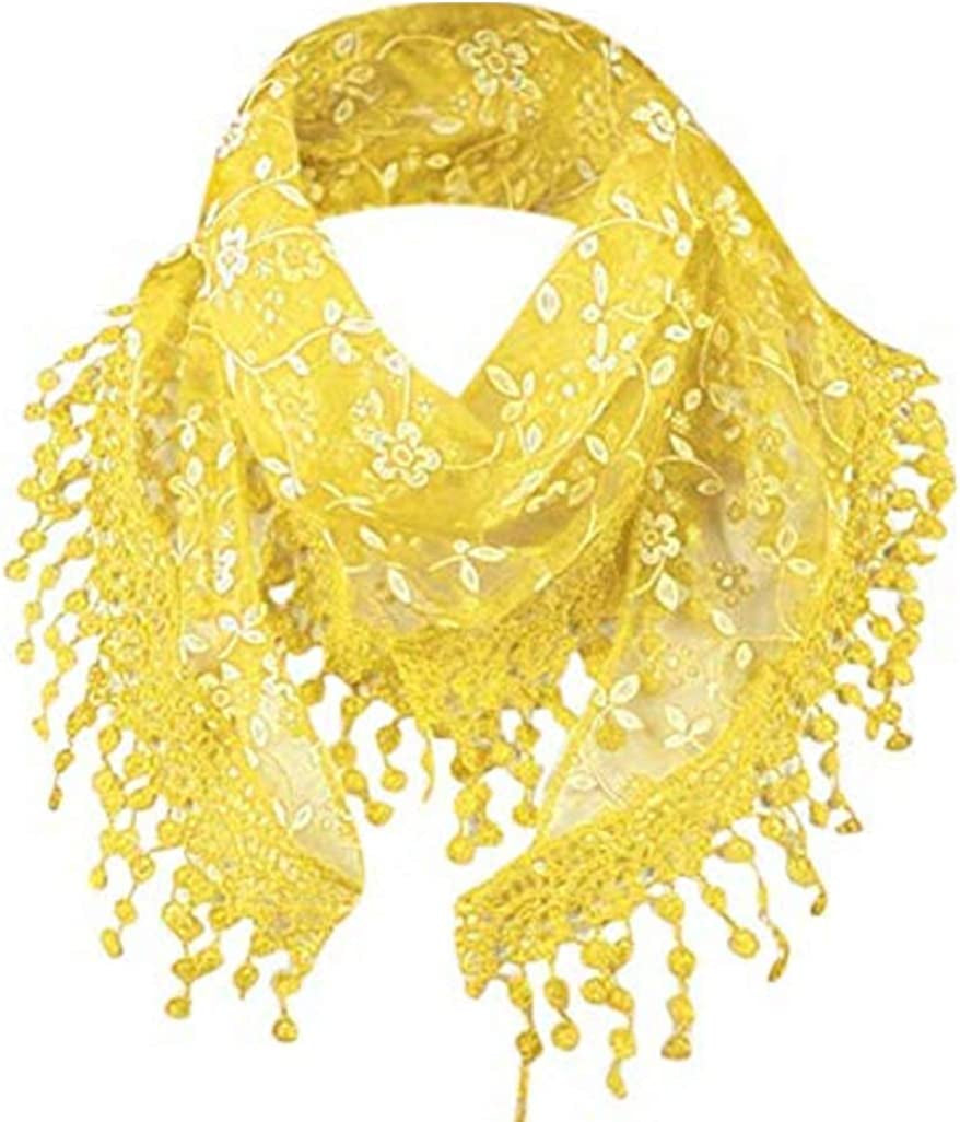 Cotchear Lace Scarf Floral Crochet Lightweight Tassel Sheer Wrap Scarves Shawl Apparel & Accessories > Clothing Accessories > Scarves & Shawls Cotchear Yellow  